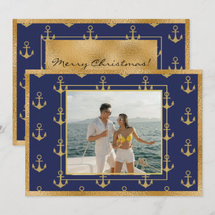Nautical Photo Gold Anchors met kerstfeestdagen Ka Feestdagenkaart