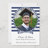 Nautical Photo Navy Blue White Strees Afstuderen Aankondiging (Voorkant)