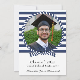 Nautical Photo Navy Blue White Strees Afstuderen Aankondiging