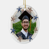 Nautical Photo Navy Blue White Strees Afstuderen Keramisch Ornament (Rechts)