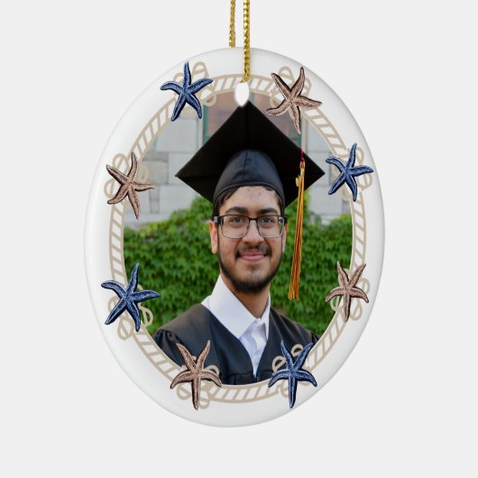 Nautical Photo Navy Blue White Strees Afstuderen Keramisch Ornament (Rechts)