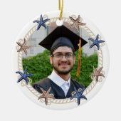 Nautical Photo Navy Blue White Strees Afstuderen Keramisch Ornament (Voorkant)