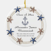 Nautical Photo Navy Blue White Strees Afstuderen Keramisch Ornament (Achterkant)