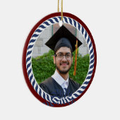 Nautical Photo Navy Blue White Strees Afstuderen Keramisch Ornament (Rechts)