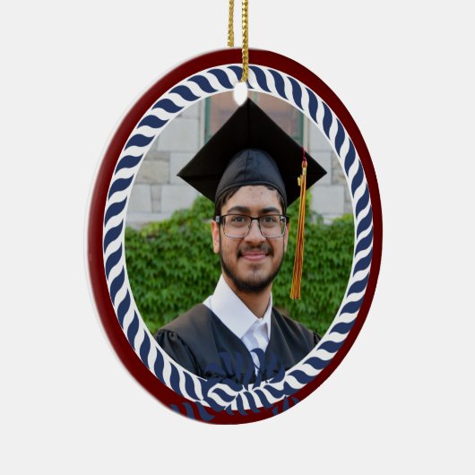 Nautical Photo Navy Blue White Strees Afstuderen Keramisch Ornament (Rechts)