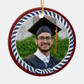 Nautical Photo Navy Blue White Strees Afstuderen Keramisch Ornament (Voorkant)