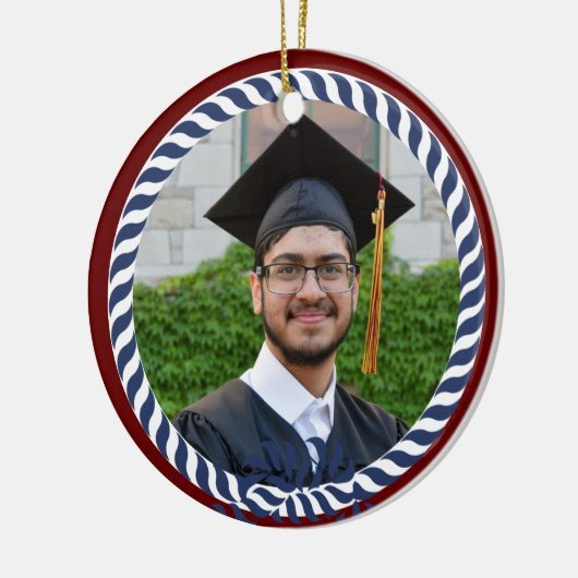 Nautical Photo Navy Blue White Strees Afstuderen Keramisch Ornament (Links)