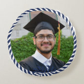 Nautical Photo Navy Blue White Strees Afstuderen Rond Kussen (Voorkant)