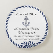 Nautical Photo Navy Blue White Strees Afstuderen Rond Kussen (Achterkant)