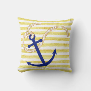 Nautical Pillow anchor gele Stripe Waterverf Kussen