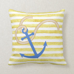 Nautical Pillow anchor gele Stripe Waterverf Kussen