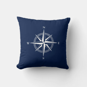 Nautical Pillow, Compass, Blue and White, Maritime Kussen