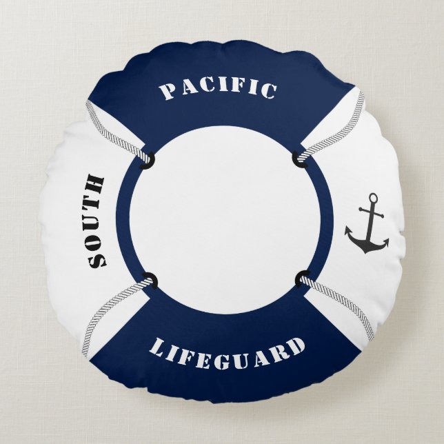 Nautical Pillow, Life Ring, Maritime Round Pillow Rond Kussen (Voorkant)