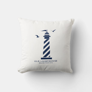 Nautical Pillow, Lighthouse, Blue and White, Kussen