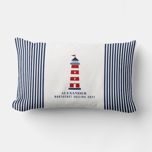 Nautical Pillow, Lighthouse, Name Pillow, Maritime Kussen (Voorkant)