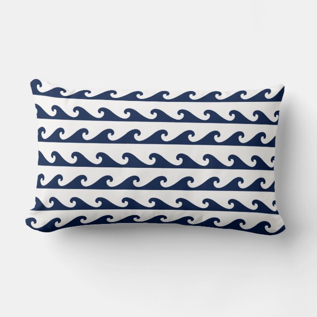 Nautical Pillow Navy Blue Waves Kussen (Voorkant)