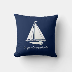 Nautical Pillow, Sailboat, Blue and White Maritime Kussen