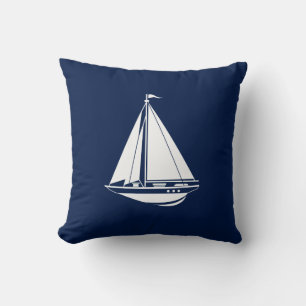 Nautical Pillow, Sailboot, Blue, White, Maritime Kussen