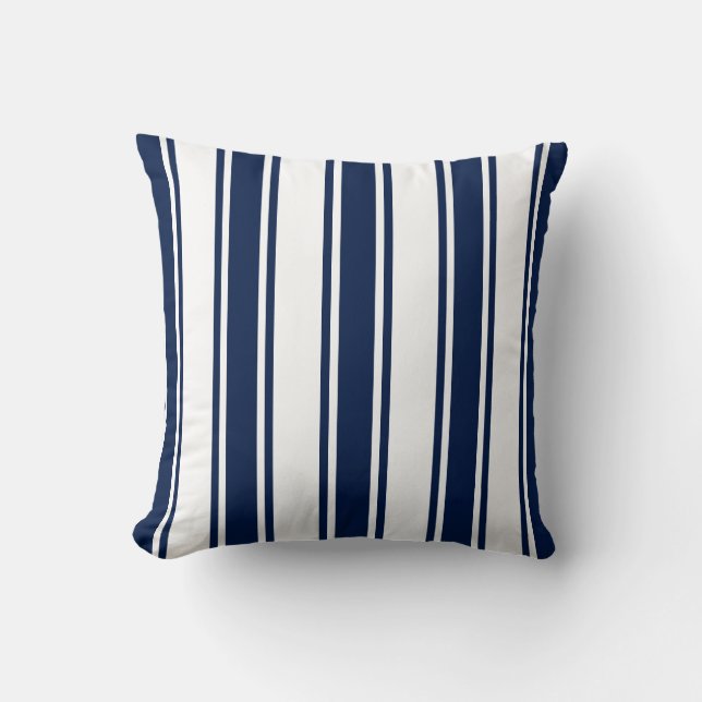 Nautical Pillow, Stripes, Blue and White Pillow Kussen (Voorkant)