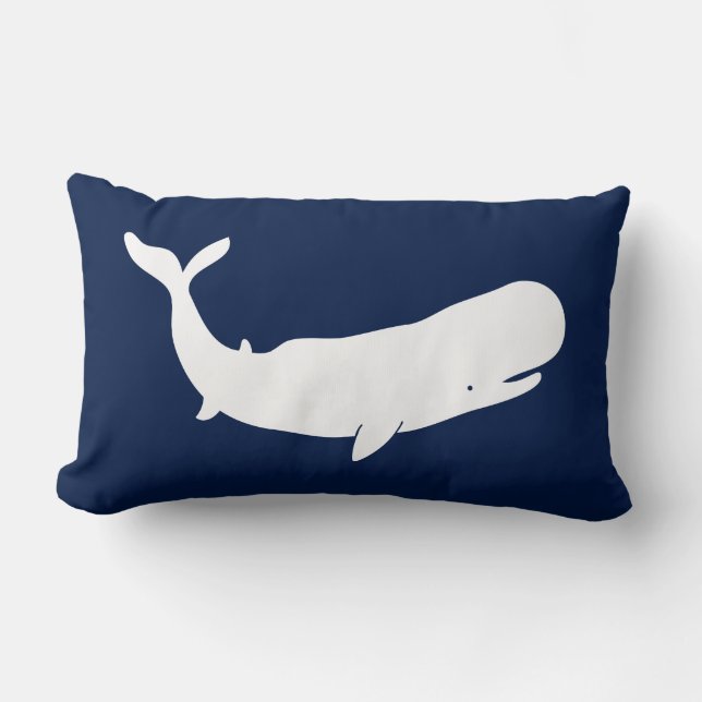 Nautical Pillow, Whale, Blue and White, Maritime Kussen (Voorkant)