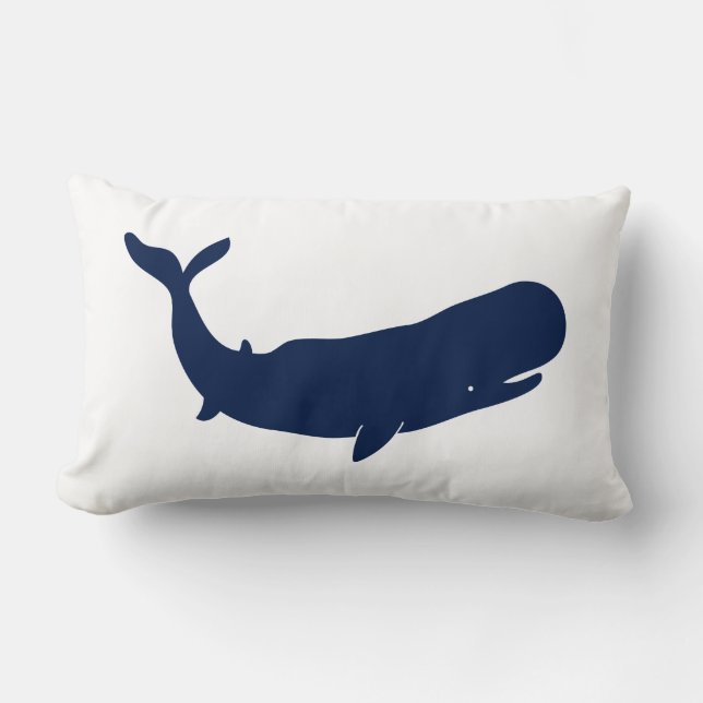 Nautical Pillow, Whale, Blue and White, Maritime Kussen (Voorkant)