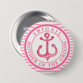 Nautical Pink Anchor Striped Wedding Party Button (Voorkant /achterkant)