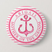 Nautical Pink Anchor Striped Wedding Party Button (Voorkant)