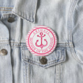 Nautical Pink Anchor Striped Wedding Party Button (In situ)