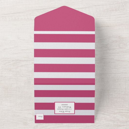 Nautical Pink and White Stripes All In One Uitnodiging (Buitenkant)
