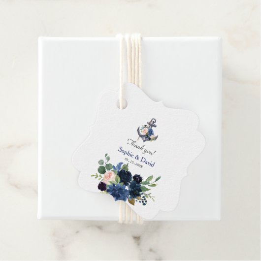 Nautical Pink Blush Blue Floral Anchor Wedding Bedankjes Labels (In situ)