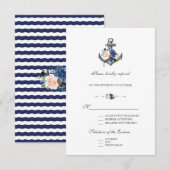 Nautical Pink Blush Blue Floral Anchor Wedding RSVP Kaartje (Voorkant / Achterkant)