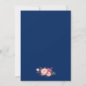 Nautical Pink Floral Blue Gold Wedding Kaart (Achterkant)