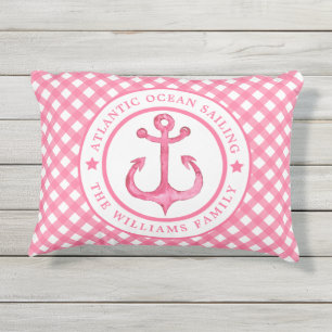 Nautical Pink Gingham gepersonaliseerd Buitengang Buitenkussen