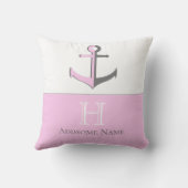 Nautical Pink Grey Anchor Coastal Monogramed Kussen (Achterkant)