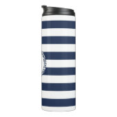 Nautical Pink & Navy Preppy Stripe Monogram Thermosbeker (Geroteerd rechts)