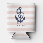 Nautical Pink Stripe & Navy Anchor Specialized Blikjeskoeler (Voorkant)