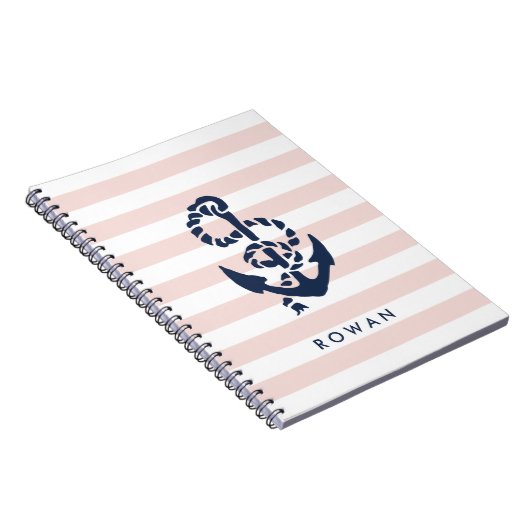 Nautical Pink Stripe & Navy Anchor Specialized Notitieboek (Rechterzijde)
