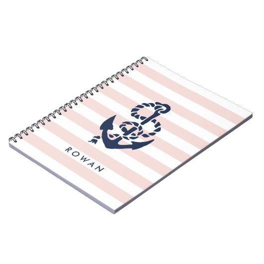 Nautical Pink Stripe & Navy Anchor Specialized Notitieboek (Linkerzijde)
