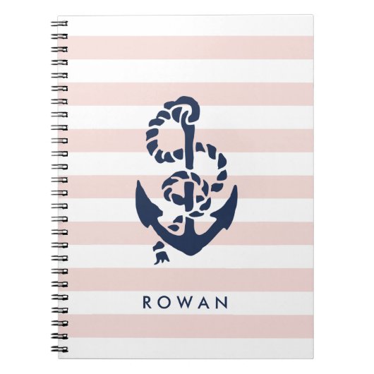 Nautical Pink Stripe & Navy Anchor Specialized Notitieboek (Voorkant)