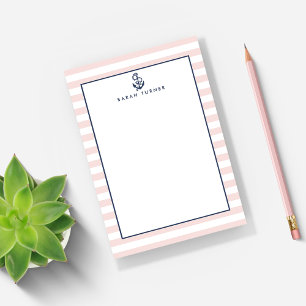 Nautical Pink Stripe & Navy Anchor Specialized Post-it® Notes