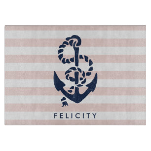 Nautical Pink Stripe & Navy Anchor Specialized Snijplank