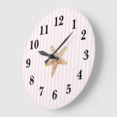Nautical Pink Stripe Preppy Starfish Grote klok (Hoek)