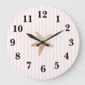 Nautical Pink Stripe Preppy Starfish Grote klok (Voorkant)