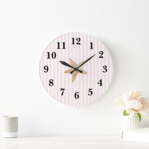 Nautical Pink Stripe Preppy Starfish Grote klok