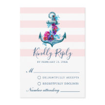 Nautical Pink Stripes Waterverf Anchor RSVP-kaart