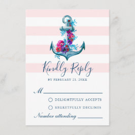 Nautical Pink Stripes Waterverf Anchor RSVP-kaart Advieskaart