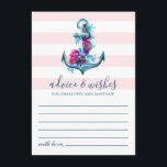 Nautical Pink Stripes Waterverf Anchor Wedding Advieskaart<br><div class="desc">Nautical bruiloft Advisory & wish card design met anker met bloemen op een roze streekachtergrond.</div>