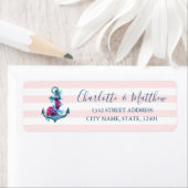 Nautical Pink Stripes Waterverf Anchor Wedding Etiket (Insitu)