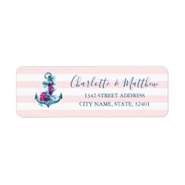 Nautical Pink Stripes Waterverf Anchor Wedding Etiket