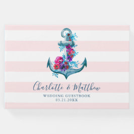 Nautical Pink Stripes Waterverf Anchor Wedding Gastenboek